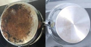Methods of cleaning the back of all kinds of pots and pans
